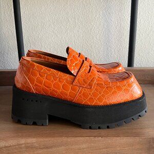 MARNI Crocodile-Embossed Orange Leather Loafers Sz.37 NEW